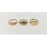 Three small 9ct gold signet rings, 3.5g (3)