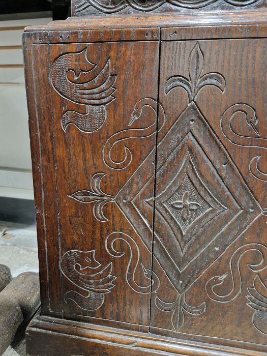 19th century heavily carved oak cased eight-day longcase clock, the 11" brass dial inscribed 'John - Image 8 of 45