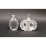 Lalique 'Deux Fleurs' glass perfume scent bottle with stopper and another, the first in the form