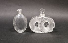 Lalique 'Deux Fleurs' glass perfume scent bottle with stopper and another, the first in the form