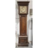 Edwardian oak longcase clock with beaten copper dial, Arabic numerals, 186cm high Condition