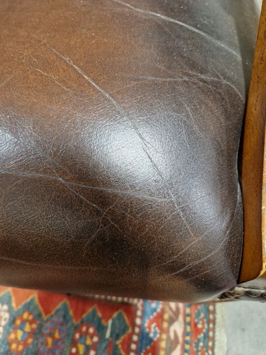 Pair of brown leatherette button upholstered Georgian-style armchairs with outscroll arms, - Image 30 of 37