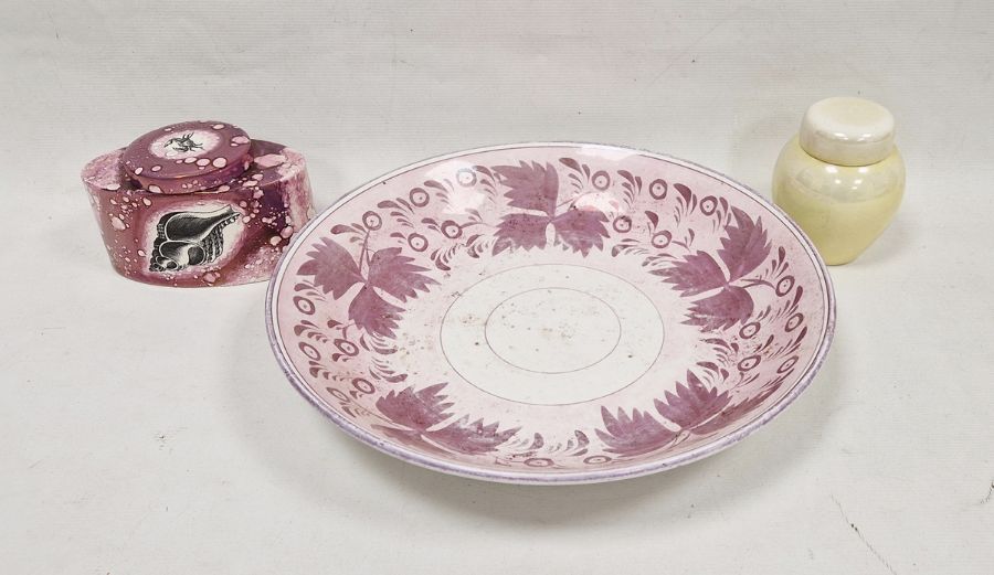 Three items of lustred pottery comprising a P Regout & Co Maastricht large pink lustre circular