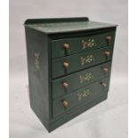 Green painted chest of five long drawers, on plinth base, 86cm high x 78.5cm wide x 43cm deep