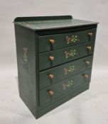 Green painted chest of five long drawers, on plinth base, 86cm high x 78.5cm wide x 43cm deep