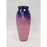 Monart cased glass vase with mottled purple and red colourway, raised pontil, height 30cm