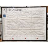 Framed and glazed indenture dated 1861, 78cm x 58cm