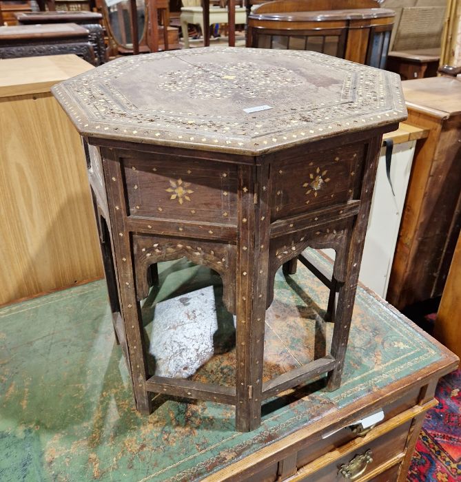 Late 19th/early 20th century middle eastern folding occasional table, of octagonal form, inlaid with