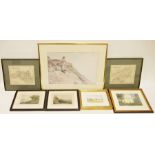Assorted framed prints in Hogarth black and gilt frames to include view from the mountain house,