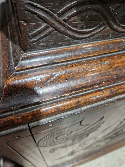 19th century heavily carved oak cased eight-day longcase clock, the 11" brass dial inscribed 'John - Image 10 of 45