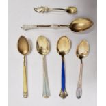 Five assorted Norwegian silver and enamel spoons and a Soviet period acorn spoon (6)