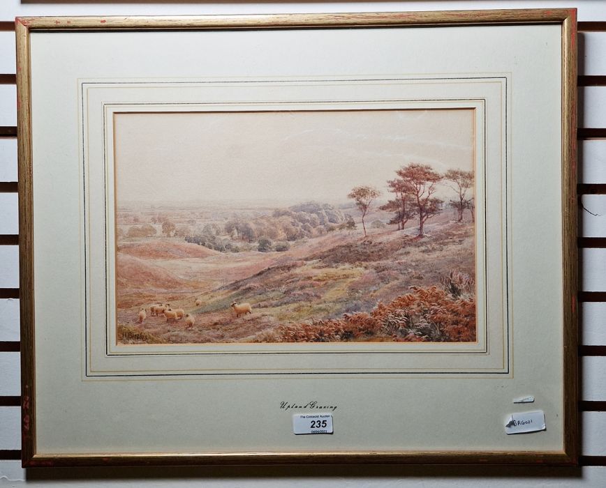 Henry Birtles (1838-1907)  Watercolour  "Upland Grazing", sheep grazing within rolling landscape, - Image 5 of 6