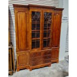 Reproduction breakfront bookcase with pair of astragal cupboards enclosing shelving space above