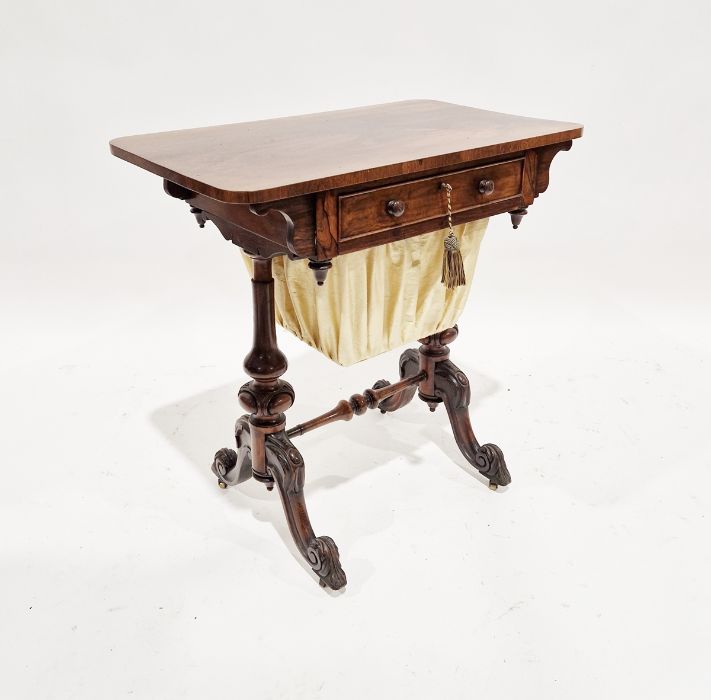 Victorian rosewood work table, of rectangular form with single drawer to front, raised upon four