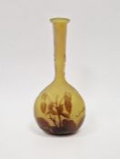 Galle soliflore cameo glass vase decorated with purple flowers on yellow ground, height