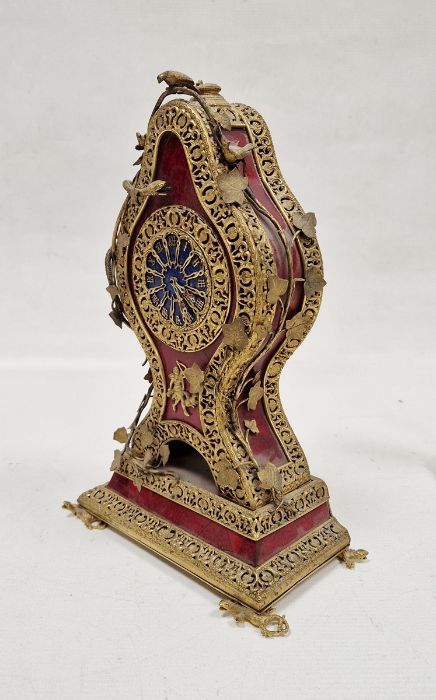 19th century Louis XV style gilt bronze and red hardstone clock garniture, with earlier pocket watch - Image 9 of 10