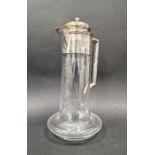 Victorian silver-mounted glass claret jug, engraved initialled 'LC'(?), Sheffield 1883, maker