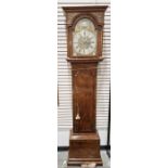 Early 18th century walnut longcase clock with ogee pediment, pierced fretwork to the frieze,