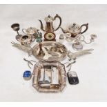 Assorted silver plated wares, to include a pair of Pheasants, part tea set, three branch