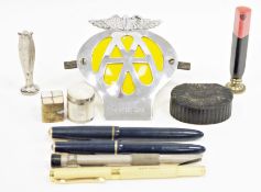 Assortment of collectables comprising a selection of pens and fountain pens including two Parker