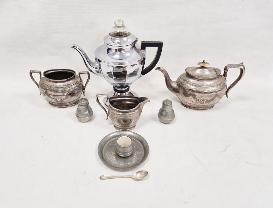 Pewter cruet set, silver-plated teapot, milk jug and other items (1 box) - Image 2 of 2