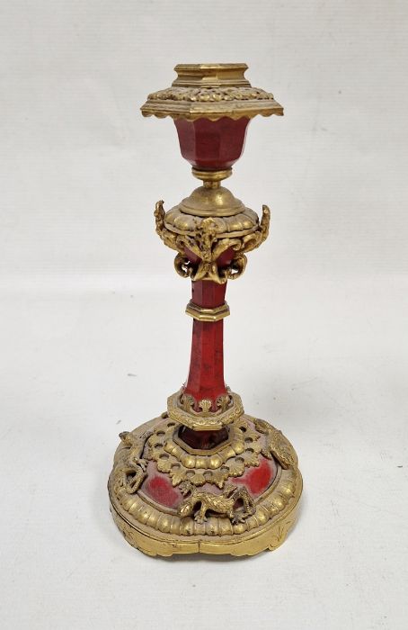 19th century Louis XV style gilt bronze and red hardstone clock garniture, with earlier pocket watch - Image 3 of 10