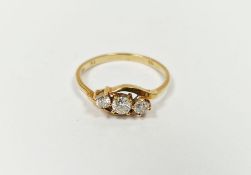 18ct gold and diamond three-stone ring, 2g total, in fitted box