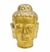 Contemporary gilt decorated pottery bust depicting Buddha, 27cm high approx.