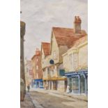 Frank Sherwin Watercolour drawing  Early 20th century street scene with figures, signed, 36cm x 23cm