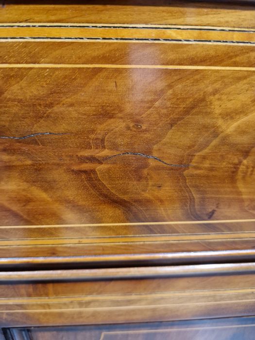 George III inlaid mahogany library bookcase having dentil and cavetto cornice, the top with two - Image 16 of 39