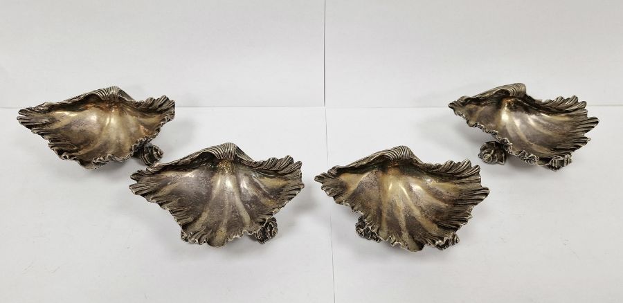 Set of four 19th century Elkington & Co silver plate open shell salt cellars, in the form of clam - Image 2 of 3