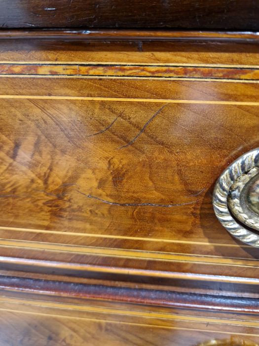 George III inlaid mahogany library bookcase having dentil and cavetto cornice, the top with two - Image 13 of 39