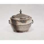 Victorian silver tea caddy, two-handled, oval shaped with gilt interior, London 1896, maker's mark