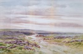 A Birbeck  Moorland landscape with heather in foreground, signed lower left, 34cm x 52cm