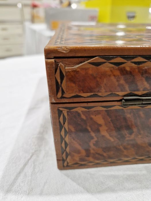 Early 20th century tortoiseshell veneer wooden box, of rectangular form, with inlaid marquetry - Image 12 of 18