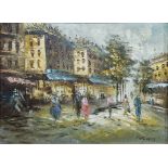 Burnett  Parisian street scene with figures, signed lower right, 29cm x 39cm