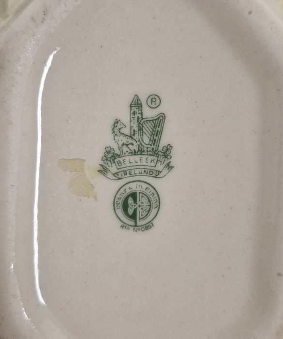 Various items of Royal Worcester Parian leaf-moulded wares, a Belleek shell-shaped small oval - Image 4 of 9