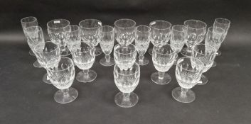 Collection of cut table glass including Waterford crystal wine glasses cut with lenses and hobnail