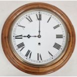 Oak cased circular wall clock with white painted face and roman numerals, Maltese cross design