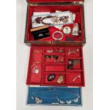 Small quantity of costume jewellery to include cufflinks, earrings, in an inlaid jewellery box