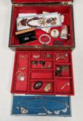 Small quantity of costume jewellery to include cufflinks, earrings, in an inlaid jewellery box