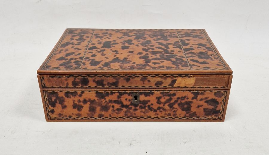 Early 20th century tortoiseshell veneer wooden box, of rectangular form, with inlaid marquetry