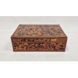 Early 20th century tortoiseshell veneer wooden box, of rectangular form, with inlaid marquetry