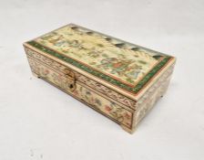 Mughal-style painted wood and bone veneered casket, the hinged lid with elephant procession in