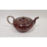 20th century Robbia Gualdo Tadino majolica teapot and cover with silvered knop, spout and handle,