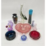 Assorted coloured glassware including a Royal Brierley glass tapering oviform vase, decorated with