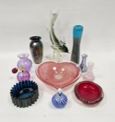 Assorted coloured glassware including a Royal Brierley glass tapering oviform vase, decorated with