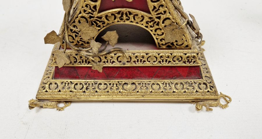 19th century Louis XV style gilt bronze and red hardstone clock garniture, with earlier pocket watch - Image 5 of 10