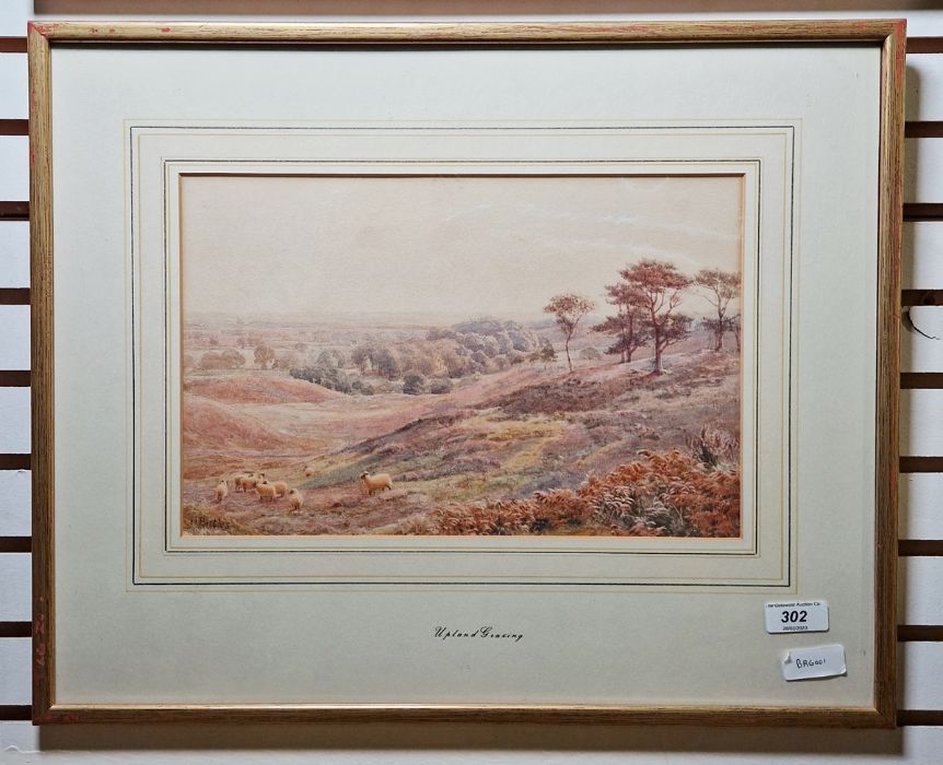 Henry Birtles (1838-1907)  Watercolour  "Upland Grazing", sheep grazing within rolling landscape, - Image 3 of 6