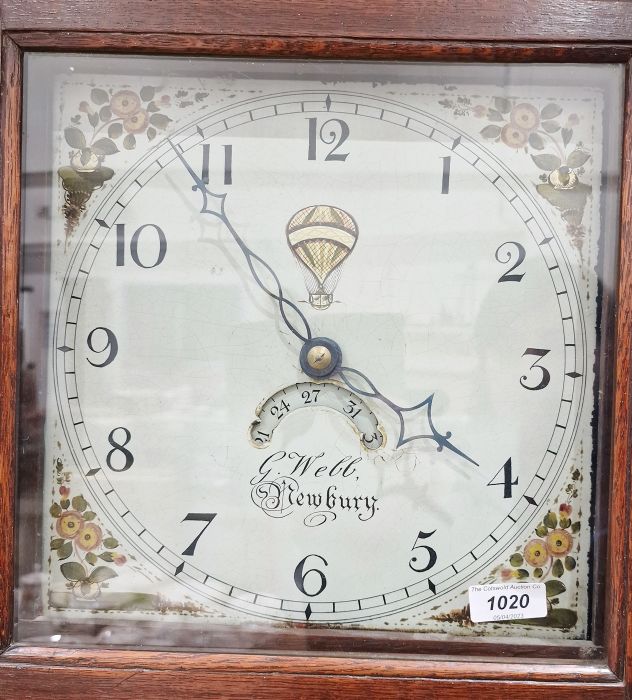 19th century 30-hour longcase clock in oak, the square painted dial decorated with floral quarters - Image 2 of 2